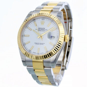 Rolex Datejust 41 Oyster 2-tone 18k Yellow Gold/904l Steel Fluted Bezel White Dial Sticks Ref.126333 Swiss Replica Superclone