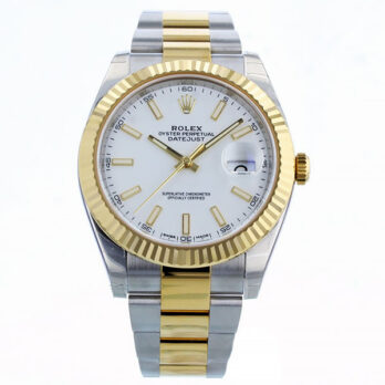 Rolex Datejust 41 Oyster 2-tone 18k Yellow Gold/904l Steel Fluted Bezel White Dial Sticks Ref.126333 Swiss Replica Superclone