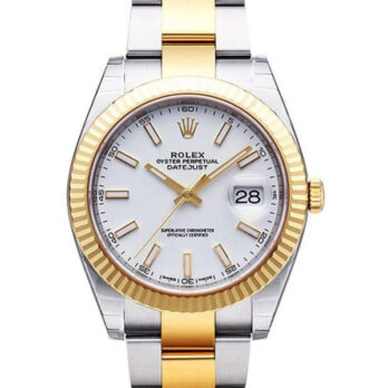 Rolex Datejust 41 Oyster 2-tone 18k Yellow Gold/904l Steel Fluted Bezel White Dial Sticks Ref.126333 Swiss Replica Superclone