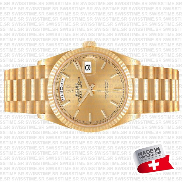 Rolex Day-date 36mm Yellow 18k Gold Stick Markers Ref.128238 Swiss Made Replica Superclone