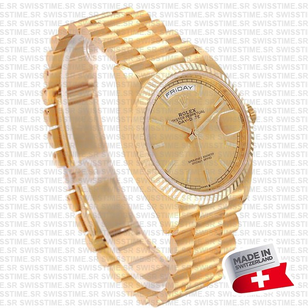 Rolex Day-date 36mm Yellow 18k Gold Stick Markers Ref.128238 Swiss Made Replica Superclone