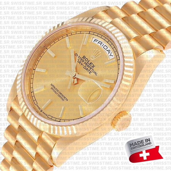 Rolex Day-date 36mm Yellow 18k Gold Stick Markers Ref.128238 Swiss Made Replica Superclone