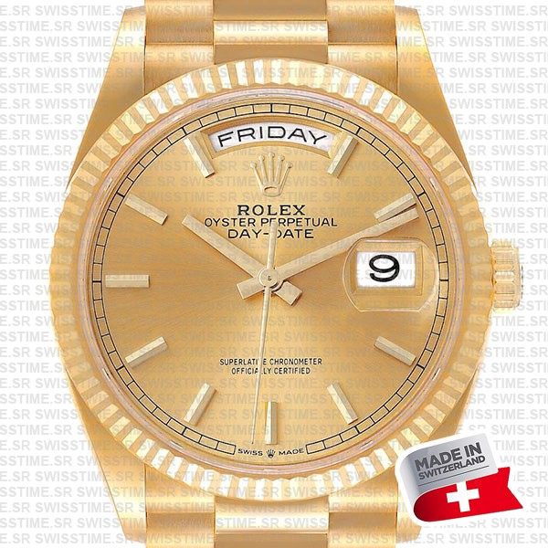 Rolex Day-date 36mm Yellow 18k Gold Stick Markers Ref.128238 Swiss Made Replica Superclone