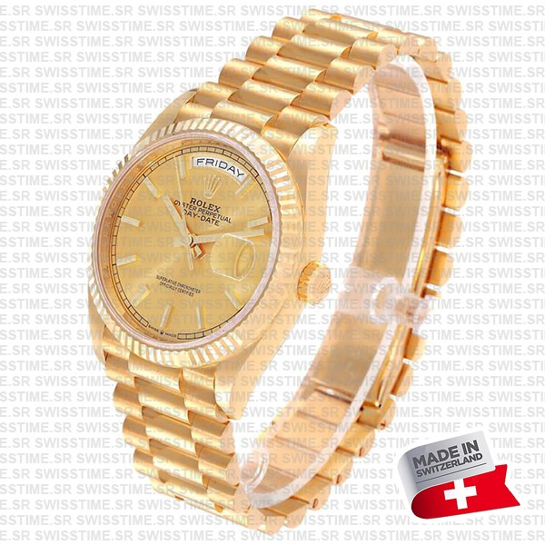 Rolex Day-date 36mm Yellow 18k Gold Stick Markers Ref.128238 Swiss Made Replica Superclone