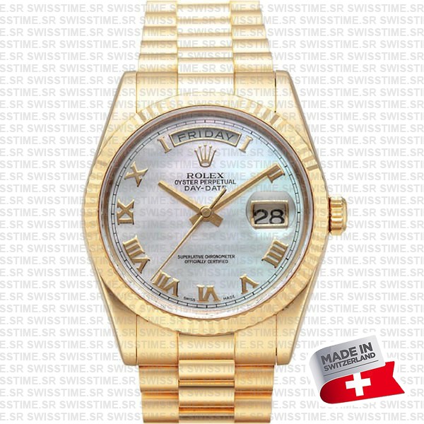 Rolex Day-date 36mm Yellow 18k Gold Stick Markers Ref.128238 Swiss Made Replica Superclone