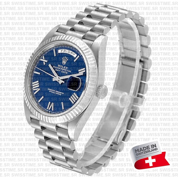 Rolex Day-date 40 White Gold Blue Roman