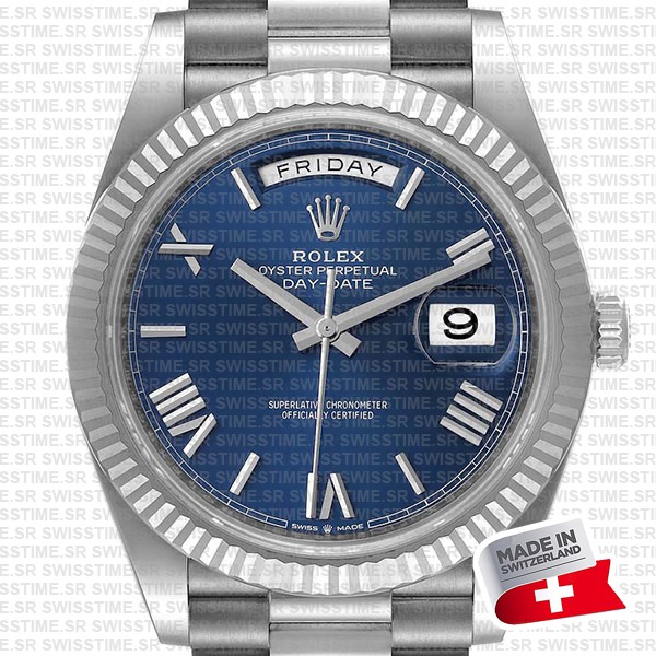 Rolex Day-date 40 White Gold Blue Roman