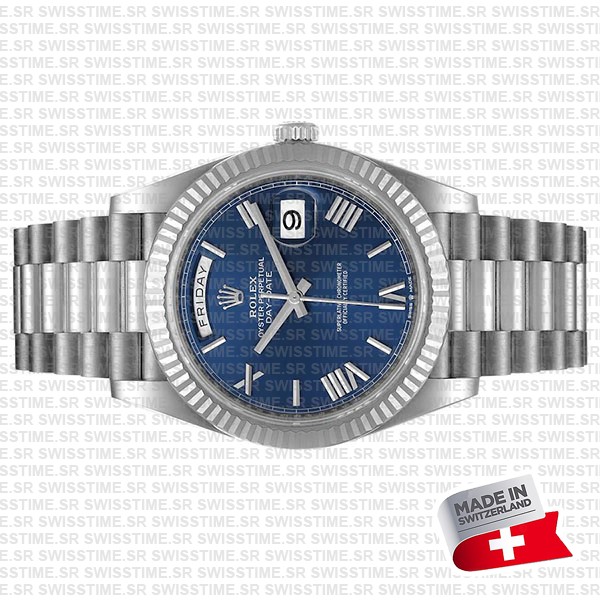 Rolex Day-date 40 White Gold Blue Roman