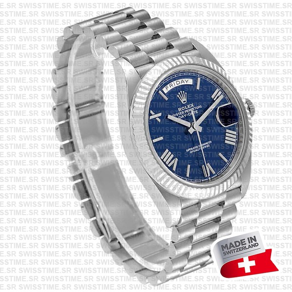 Rolex Day-date 40 White Gold Blue Roman
