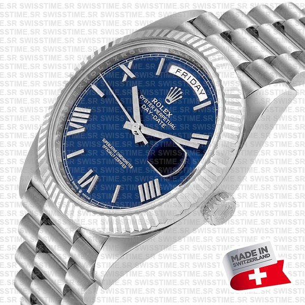 Rolex Day-date 40 White Gold Blue Roman