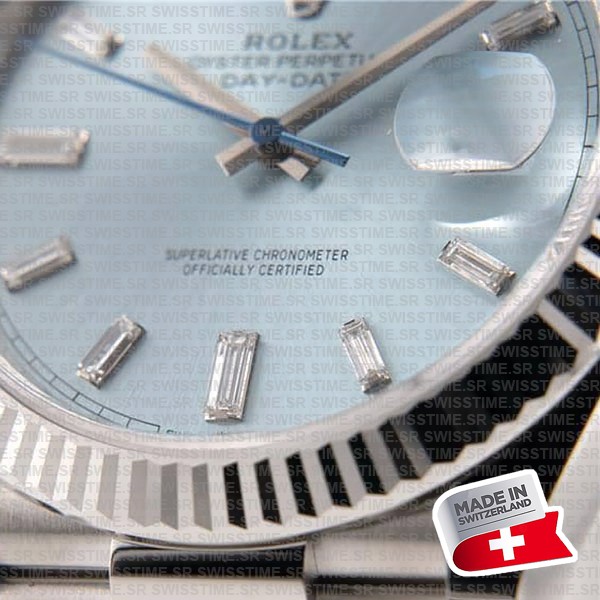 Rolex Day-date 40 Solid Platinum Ice Blue Dial Diamond Markers Fluted Bezel 40mm Ref.228236 Swiss Replica Watch