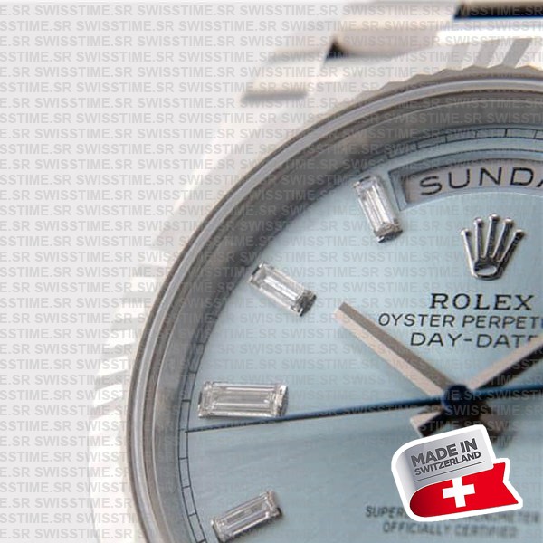 Rolex Day-date 40 Solid Platinum Ice Blue Dial Diamond Markers Fluted Bezel 40mm Ref.228236 Swiss Replica Watch
