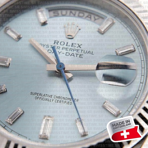 Rolex Day-date 40 Solid Platinum Ice Blue Dial Diamond Markers Fluted Bezel 40mm Ref.228236 Swiss Replica Watch