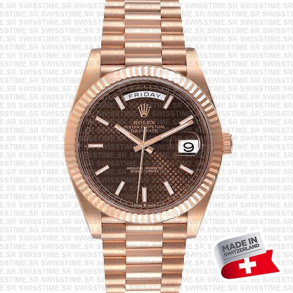 Rolex Day-date 40 18k Rose Gold Chocolate Diagonal Motif Ref.228235 Swiss Made Replica Superclone