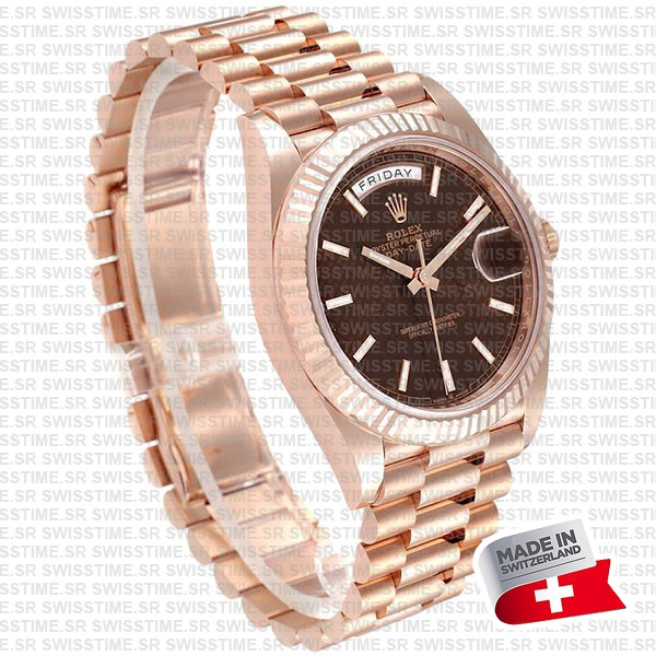 Rolex Day-date 40 18k Rose Gold Chocolate Diagonal Motif Ref.228235 Swiss Made Replica Superclone
