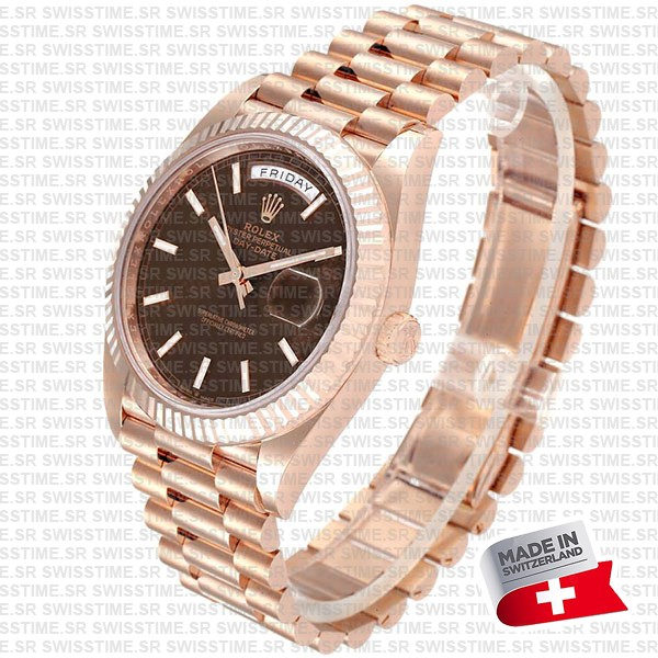 Rolex Day-date 40 18k Rose Gold Chocolate Diagonal Motif Ref.228235 Swiss Made Replica Superclone