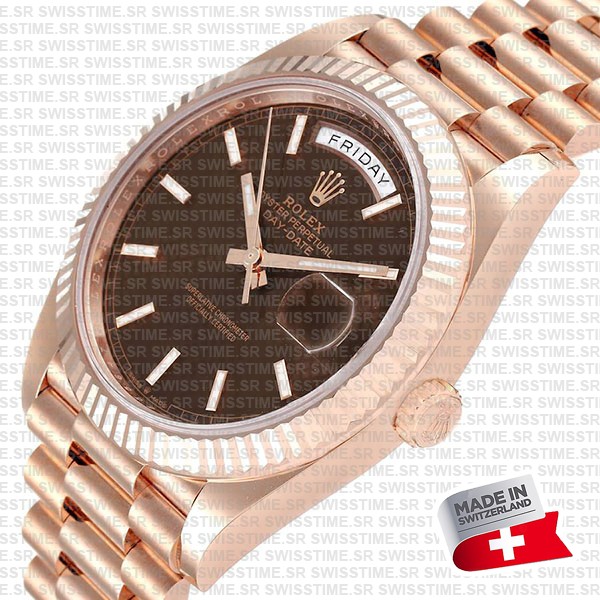 Rolex Day-date 40 18k Rose Gold Chocolate Diagonal Motif Ref.228235 Swiss Made Replica Superclone