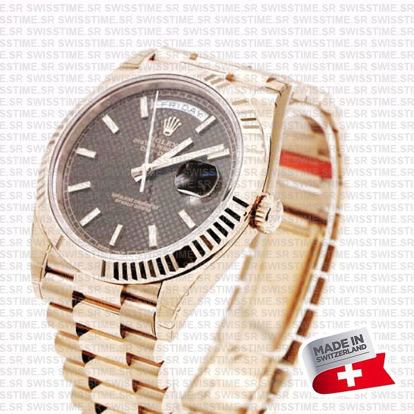 Rolex Day-date 40 18k Rose Gold Chocolate Diagonal Motif Ref.228235 Swiss Made Replica Superclone