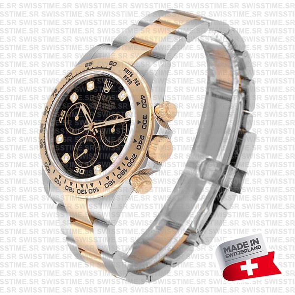 Rolex Cosmograph Daytona 2tone 18k Yellow Gold/904l Steel Black Diamond Dial 40mm 116503 Swiss Replica Watch