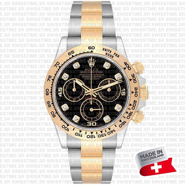 Rolex Cosmograph Daytona 2tone 18k Yellow Gold/904l Steel Black Diamond Dial 40mm 116503 Swiss Replica Watch