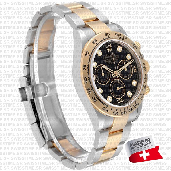 Rolex Cosmograph Daytona 2tone 18k Yellow Gold/904l Steel Black Diamond Dial 40mm 116503 Swiss Replica Watch