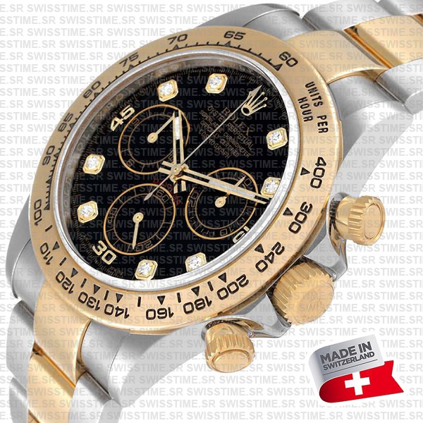 Rolex Cosmograph Daytona 2tone 18k Yellow Gold/904l Steel Black Diamond Dial 40mm 116503 Swiss Replica Watch
