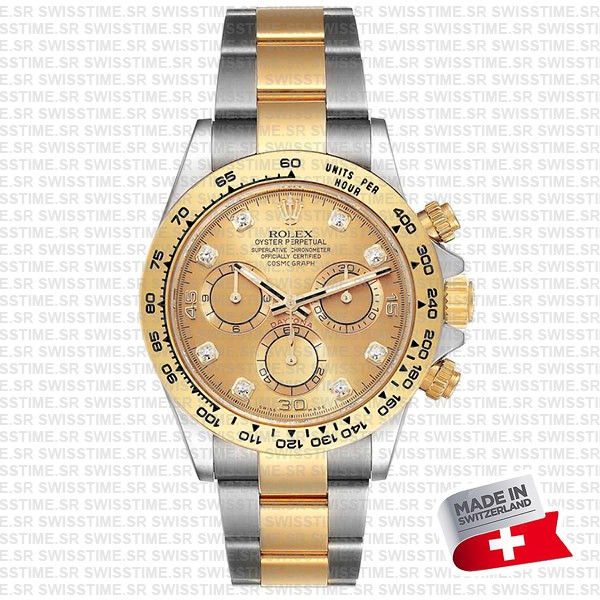 Rolex Cosmograph Daytona 2tone 18k Yellow Gold/904l Steel Diamond Gold Dial 40mm Ref:116503 Swiss Replica Watch