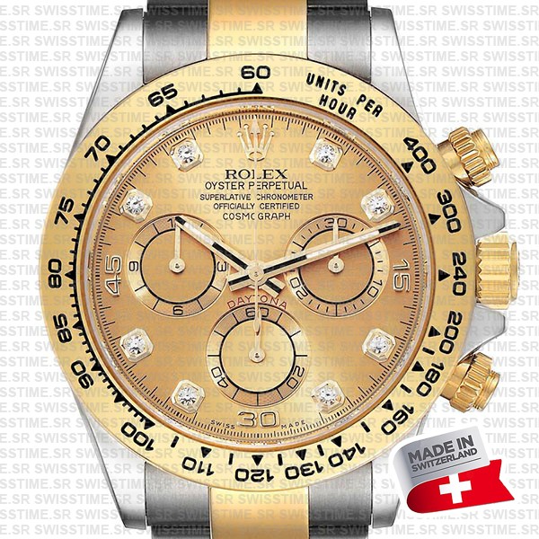 Rolex Cosmograph Daytona 2tone 18k Yellow Gold/904l Steel Diamond Gold Dial 40mm Ref:116503 Swiss Replica Watch