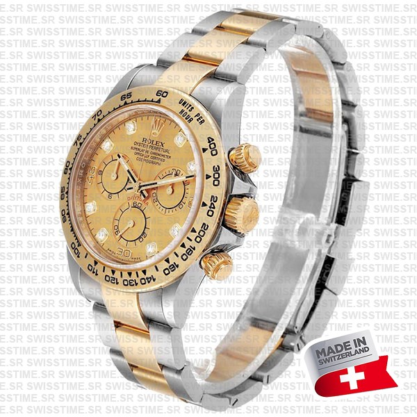 Rolex Cosmograph Daytona 2tone 18k Yellow Gold/904l Steel Diamond Gold Dial 40mm Ref:116503 Swiss Replica Watch