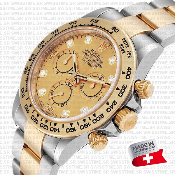 Rolex Cosmograph Daytona 2tone 18k Yellow Gold/904l Steel Diamond Gold Dial 40mm Ref:116503 Swiss Replica Watch
