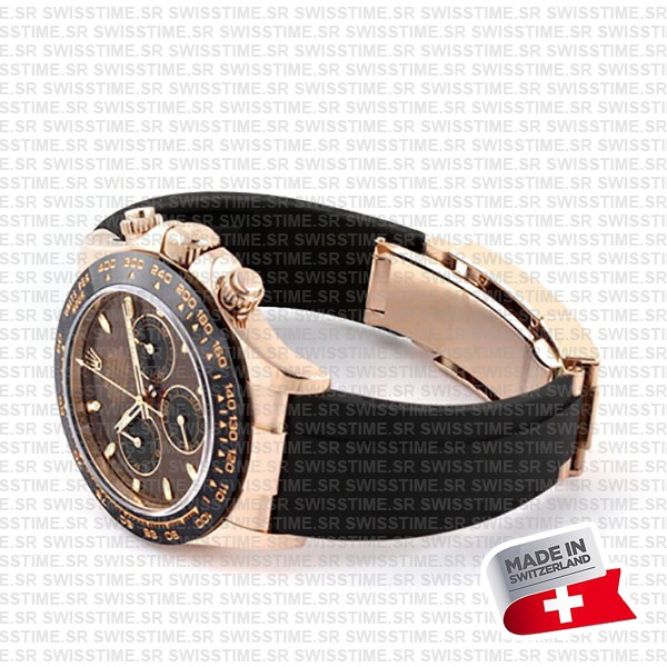 Rolex Daytona 18k Rose Gold Ceramic Bezel Chocolate Sticks Dial Rubber Band 40mm Ref.116515 Swiss Replica Superclone