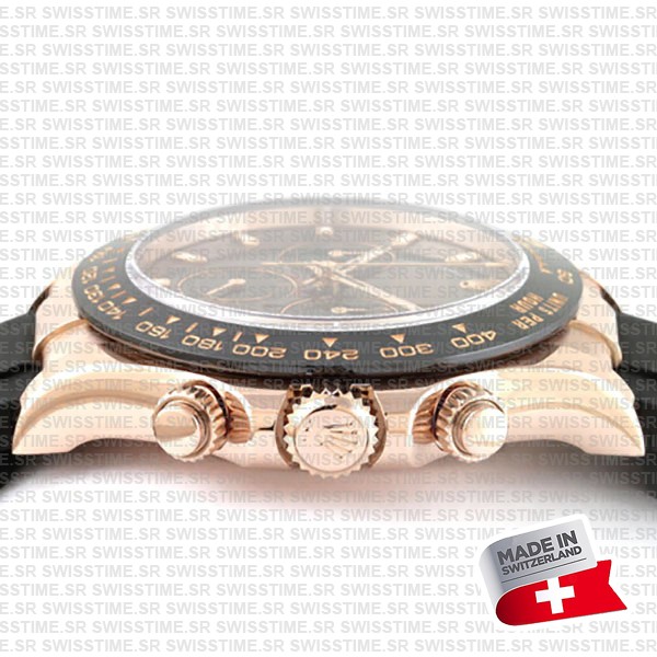 Rolex Daytona 18k Rose Gold Ceramic Bezel Chocolate Sticks Dial Rubber Band 40mm Ref.116515 Swiss Replica Superclone