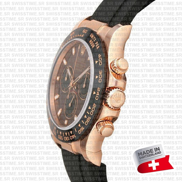 Rolex Daytona 18k Rose Gold Ceramic Bezel Chocolate Sticks Dial Rubber Band 40mm Ref.116515 Swiss Replica Superclone