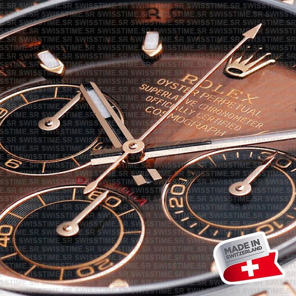 Rolex Daytona 18k Rose Gold Ceramic Bezel Chocolate Sticks Dial Rubber Band 40mm Ref.116515 Swiss Replica Superclone