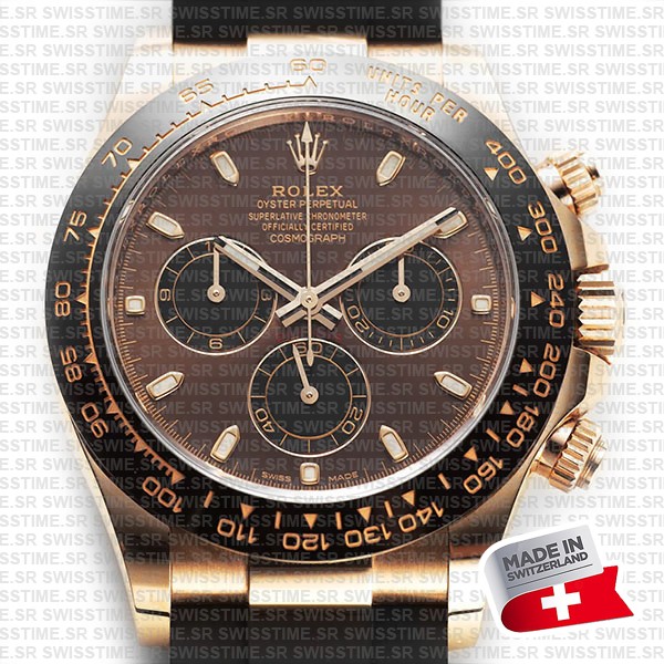 Rolex Daytona 18k Rose Gold Ceramic Bezel Chocolate Sticks Dial Rubber Band 40mm Ref.116515 Swiss Replica Superclone