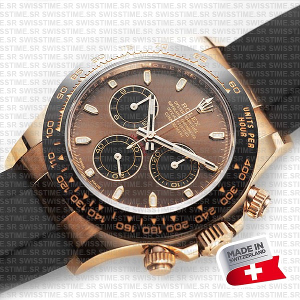 Rolex Daytona 18k Rose Gold Ceramic Bezel Chocolate Sticks Dial Rubber Band 40mm Ref.116515 Swiss Replica Superclone
