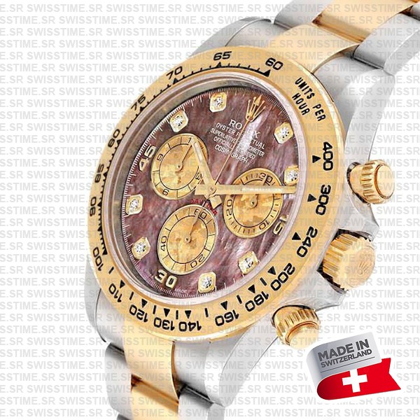 Rolex Cosmograph Daytona Two-tone 18k Yellow Gold/904l Steel Tahitian Mop Diamond Dial 40mm 116503 Swiss Replica Super Clone Watch