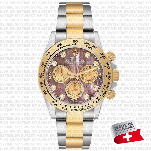 Rolex Cosmograph Daytona Two-tone 18k Yellow Gold/904l Steel Tahitian Mop Diamond Dial 40mm 116503 Swiss Replica Super Clone Watch