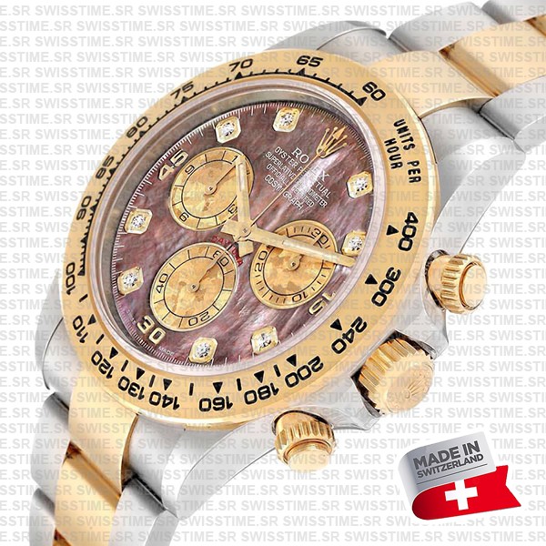 Rolex Cosmograph Daytona Two-tone 18k Yellow Gold/904l Steel Tahitian Mop Diamond Dial 40mm 116503 Swiss Replica Super Clone Watch