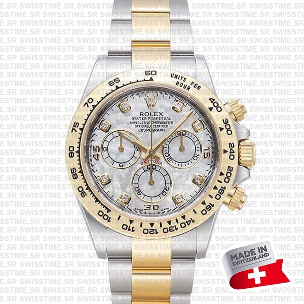 Rolex Cosmograph Daytona Two-tone 18k Yellow Gold/904l Steel White Mop Diamond Dial 40mm 116503 Swiss Replica Super Clone Watch