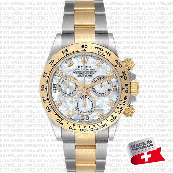 Rolex Cosmograph Daytona Two-tone 18k Yellow Gold/904l Steel White Mop Diamond Dial 40mm 116503 Swiss Replica Super Clone Watch