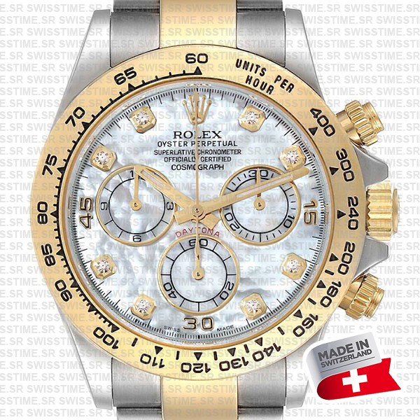 Rolex Cosmograph Daytona Two-tone 18k Yellow Gold/904l Steel White Mop Diamond Dial 40mm 116503 Swiss Replica Super Clone Watch