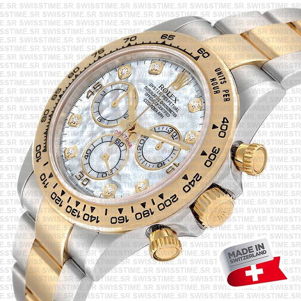 Rolex Cosmograph Daytona Two-tone 18k Yellow Gold/904l Steel White Mop Diamond Dial 40mm 116503 Swiss Replica Super Clone Watch