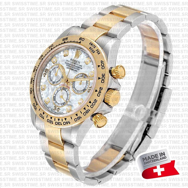Rolex Cosmograph Daytona Two-tone 18k Yellow Gold/904l Steel White Mop Diamond Dial 40mm 116503 Swiss Replica Super Clone Watch