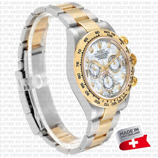 Rolex Cosmograph Daytona Two-tone 18k Yellow Gold/904l Steel White Mop Diamond Dial 40mm 116503 Swiss Replica Super Clone Watch