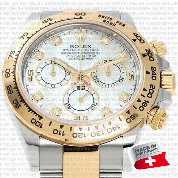 Rolex Cosmograph Daytona Two-tone 18k Yellow Gold/904l Steel White Mop Diamond Dial 40mm 116503 Swiss Replica Super Clone Watch