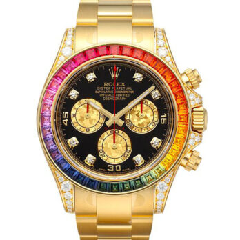 Rolex Cosmograph Daytona 18k Yellow Gold Wrapped 904l Steel Rainbow Diamond Black Dial 40mm 116598 Swiss Replica Superclone