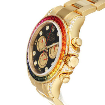 Rolex Cosmograph Daytona 18k Yellow Gold Wrapped 904l Steel Rainbow Diamond Black Dial 40mm 116598 Swiss Replica Superclone