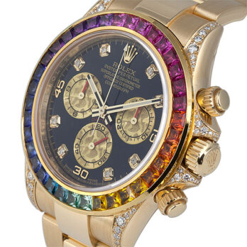 Rolex Cosmograph Daytona 18k Yellow Gold Wrapped 904l Steel Rainbow Diamond Black Dial 40mm 116598 Swiss Replica Superclone