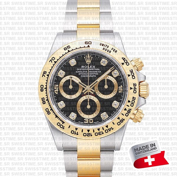 Rolex Cosmograph Daytona Two-tone 18k Yellow Gold/904l Steel Black Gold Diamond Dial 40mm 116503 Swiss Replica Super Clone Watch